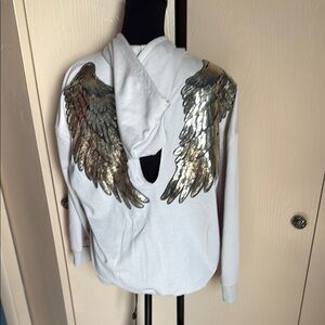 Taupe Hoodie with Sequin Wing Design